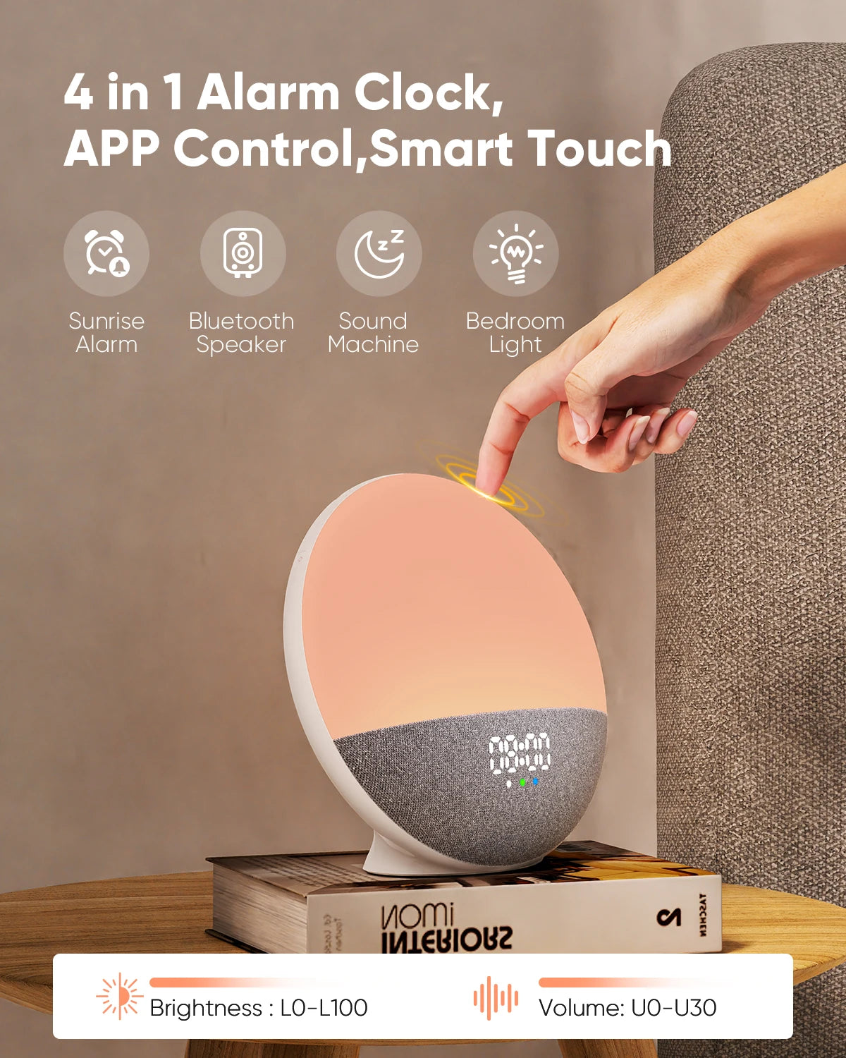 Išmanioji naktinė lempa su „Bluetooth“ garsiakalbiu